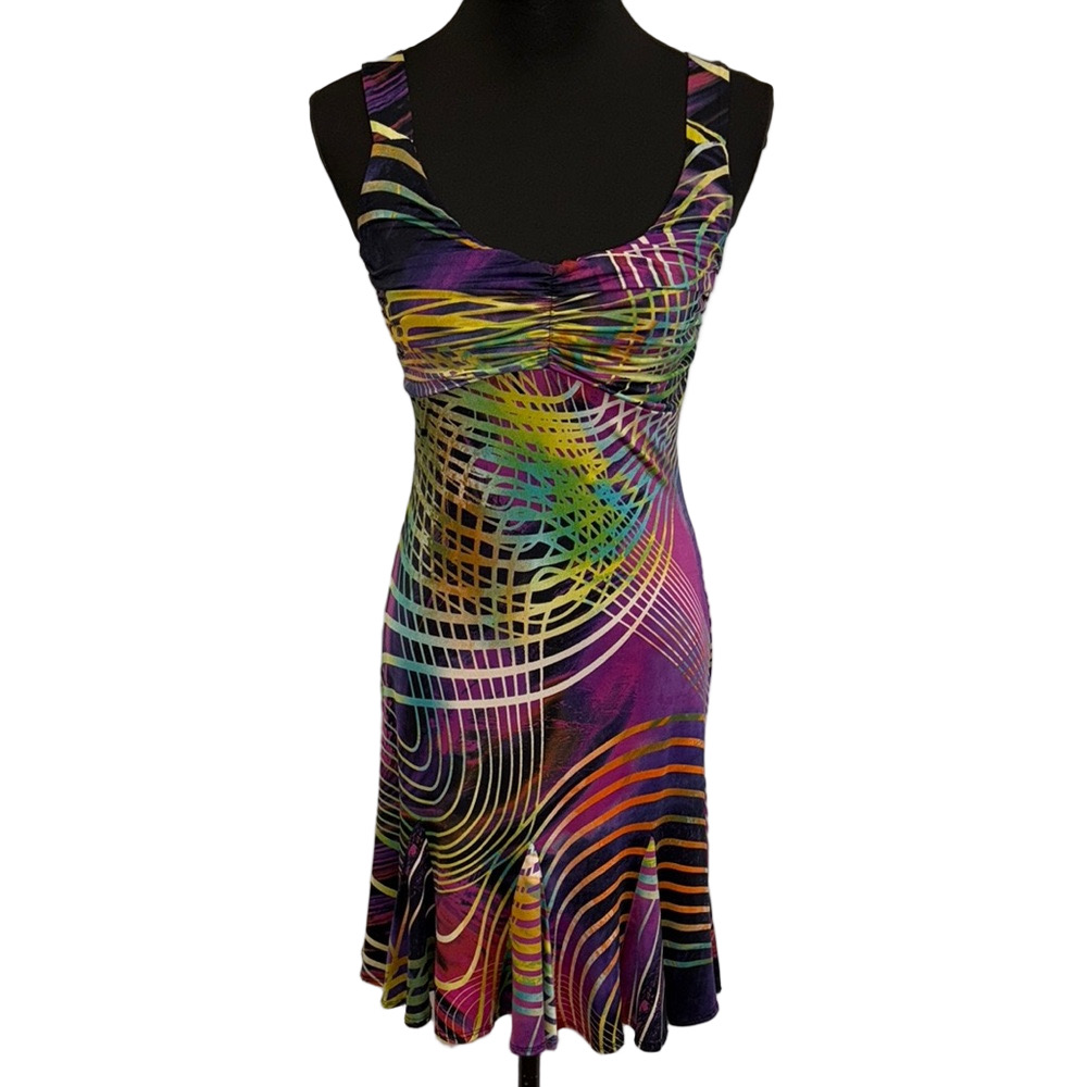 Bali Vintage Abstract Print Scoop Neck Flare Dress 4 Made Canada